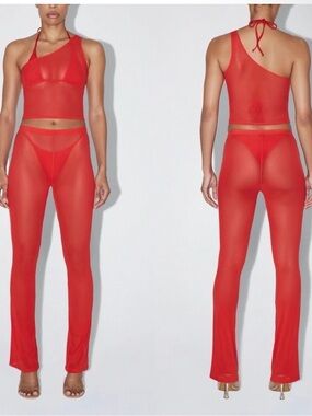 NWT KHY Mesh Low Rise Pants in Cherry